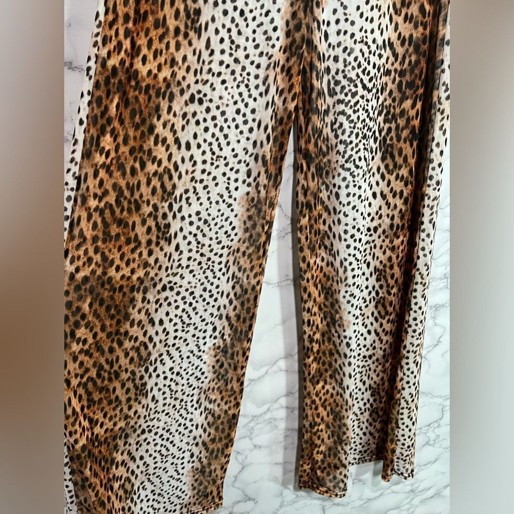 River Island LEOPARD PRINT MESH COVER-UP PANTS IN BROWN Size 6 - Picture 3 of 9